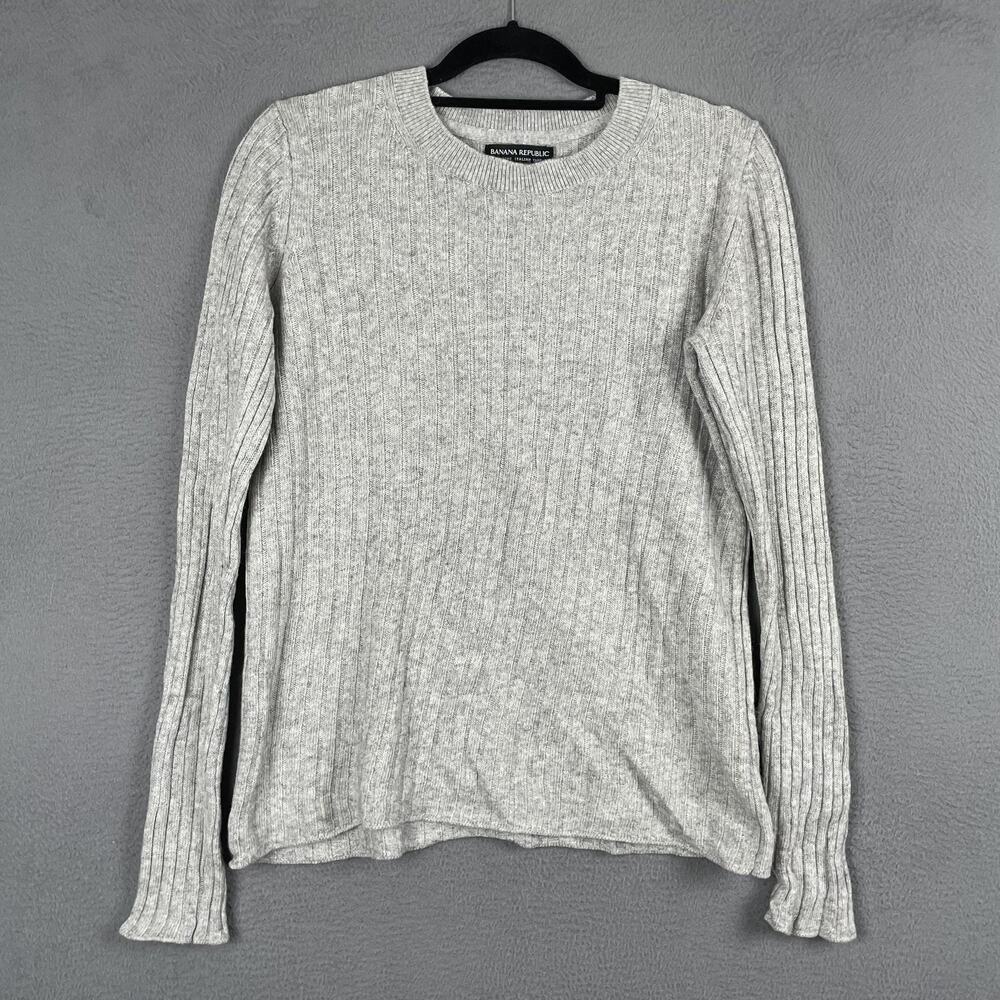 Banana Republic Sweater Mens Large Gray Rib Crew Merino Wool Cashmere Pullover